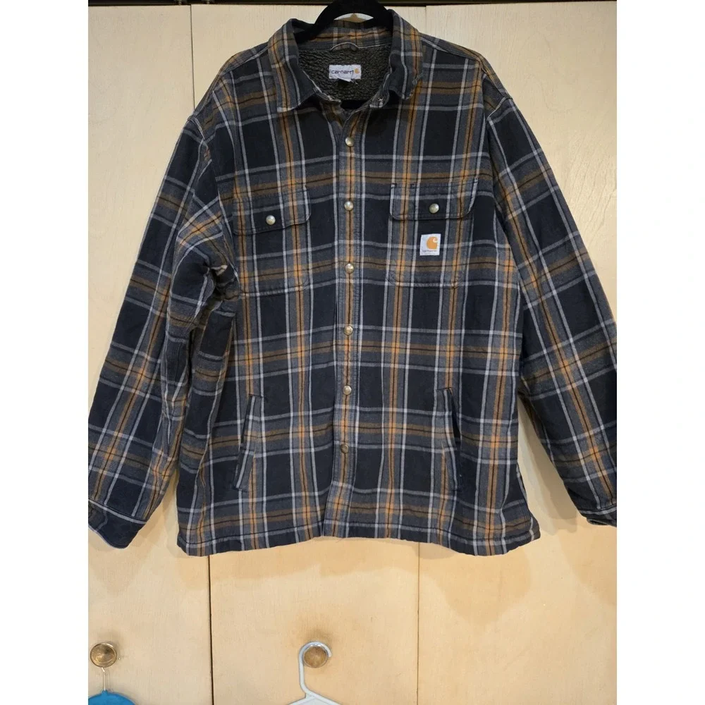 Carhartt 102333 Hubbard Sherpa Lined Flannel Shirt Jacket Men's 2XL Plaid